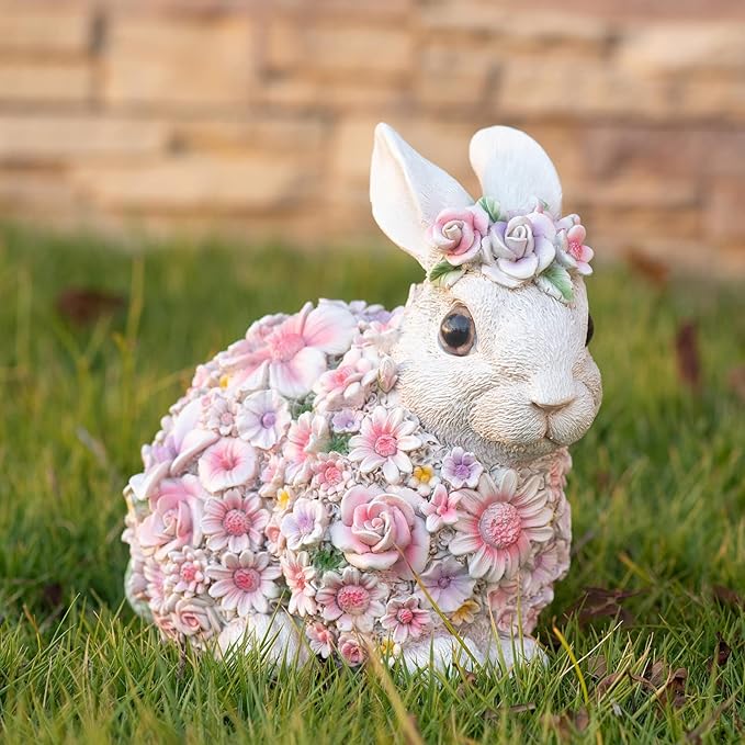 Rabbit Statue Outdoor Statues Bunny Figurines Garden Decor Resin Easter Decorations Bunnies Gifts Home House Kitchen Figurine Patio Lawn Yard Art Housewarming Funny Decoration (8inch)