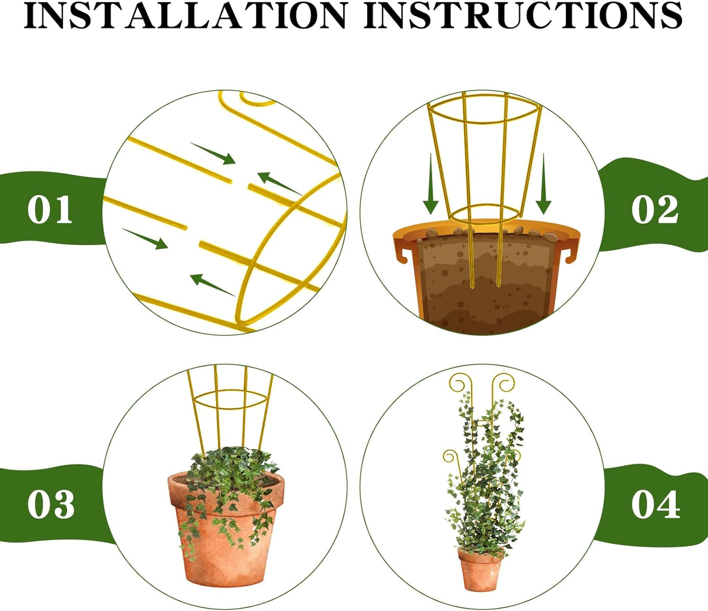 ZOUTOG Trellis for Climbing Plants Indoor 4 Pack 30 Inch,Rustproof Metal Garden Trellis for Potted Plants,Houseplant Support Indoor Outdoor for Ivy Pothos Monstera Hoya Flower Vines(Golden Round)