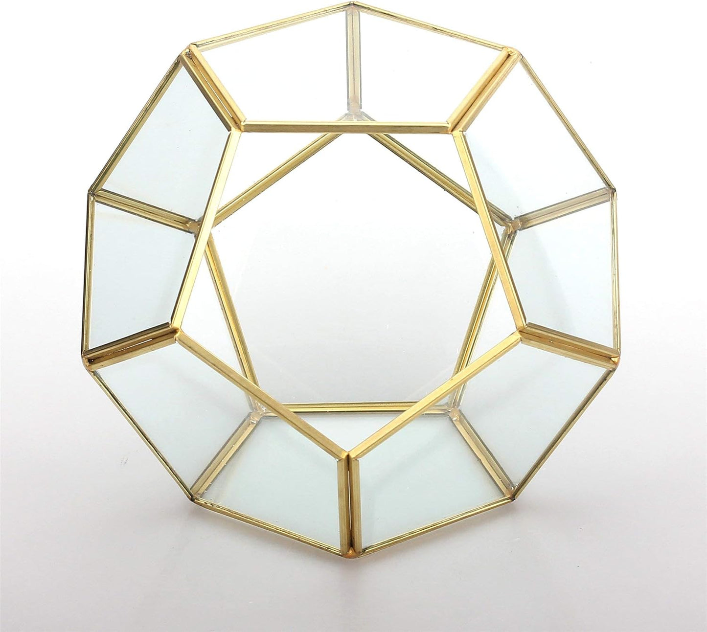 NCYP Glass Terrarium for Small Cactus, Succulents - Gold Geometric Planter Pot, Home Office Tabletop Miniature Garden Decor, 6.89 x 6.89 x 5.9 Inches, Handmade (No Plants, No Door)