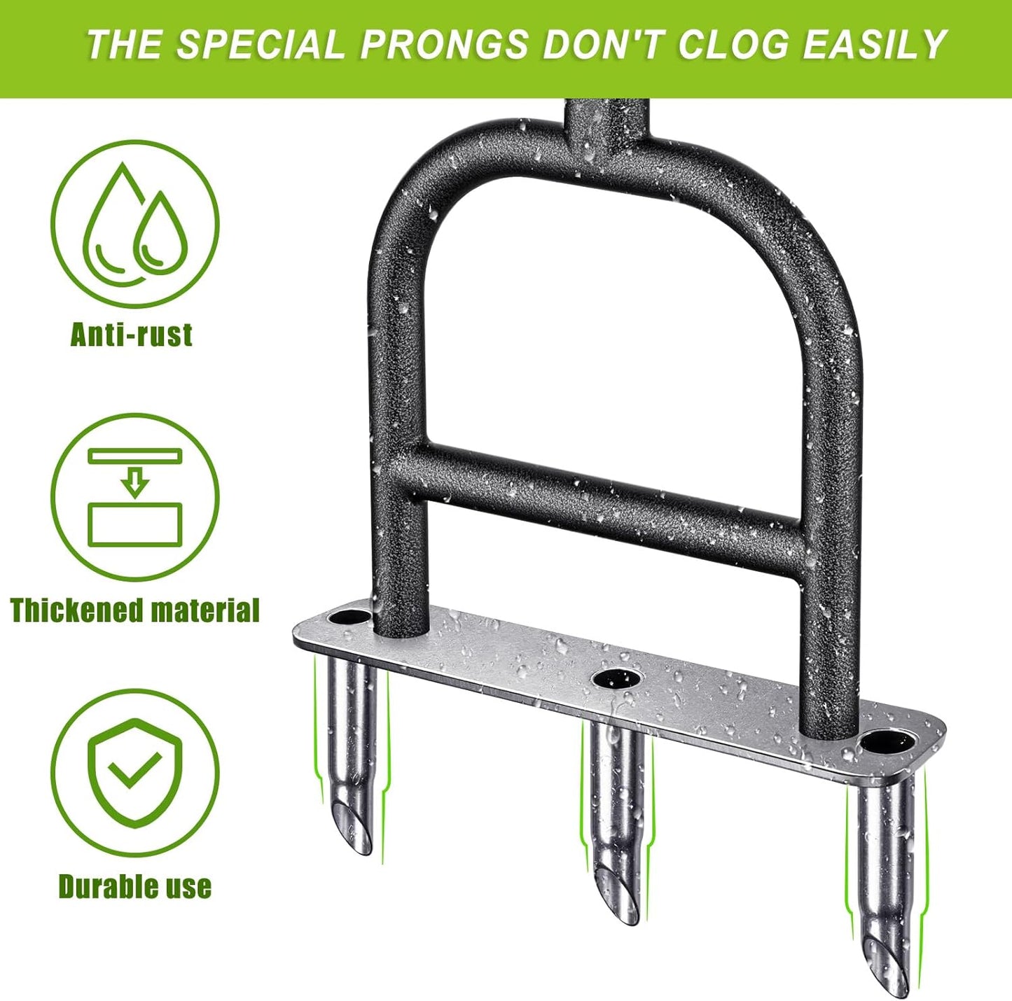 Dolibest Lawn Coring Aerator, Stainless Steel 3 Corer Plug Aerator Tool with Soft Rubber Grip, Manual Grass Aerating Tool, Garden Tool & Cleaning Hand Tool for Loosening Soil and Improving Lawn Health