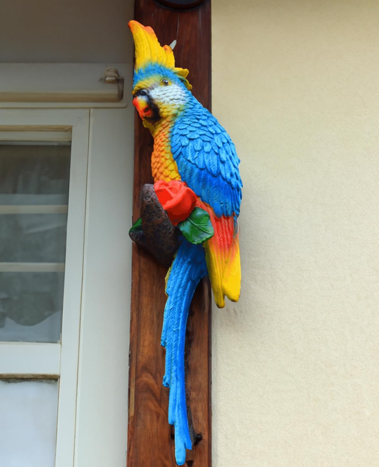 Statue Bird,Garden Decorations Bird Figurine,Resin Bird,Bird Statue Real Parrot Figurine,Flapping Macaw Bird Tropical Decor Wall Sculpture, Polyresin, Full Color