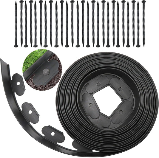 Landscape Edging,66FT Garden Edging with 60 Edging Stakes, Rubber Landscaping Edging, Landscape Edging for Yard, Yard Edging Borders Flower Bed Edging Garden Borders (Black-66FT)
