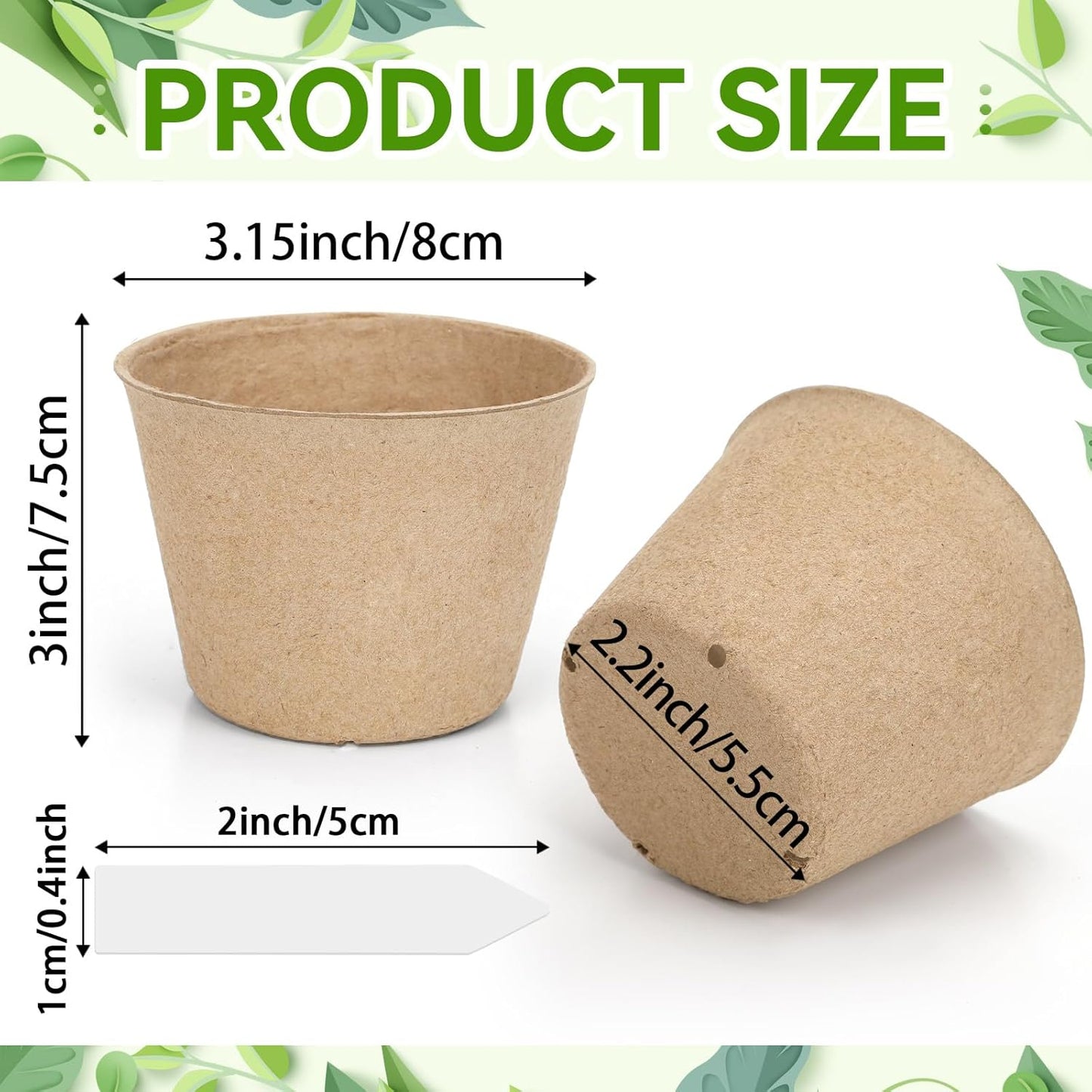 Augshy 3.15 Inch Peat Pots, 80 Pack Seed Starter Nursery Pots Round Plant Seedling with Drainage Holes for Garden Nursery Kits Seedlings Seed Starting Tray with 80 Plant Labels