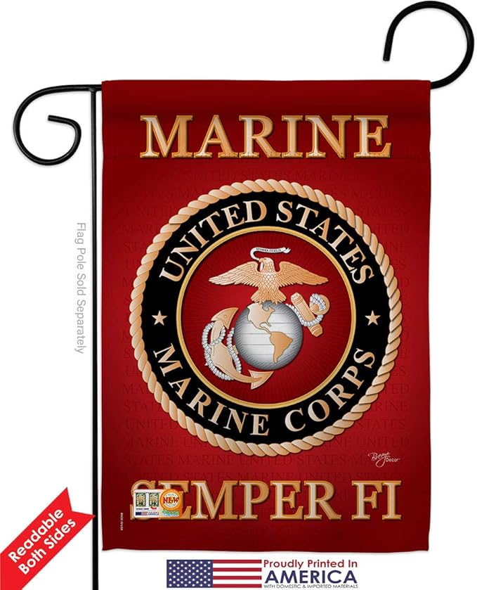 Marine Corps Garden Flag - Pack Armed Forces USMC Semper Fi United State American Military Veteran Retire Official USA Vintage Applique - House Banner Small Yard Gift Double-Sided 13 X 18.5