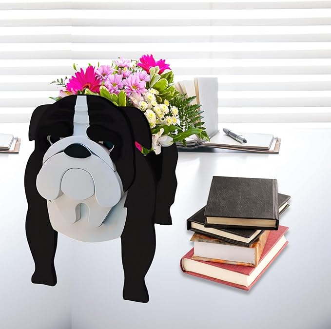 Black English Bulldog Dog Planter Plant Pots,Cute Garden Dog Flower Planter,Dog Planters Birthday Gifts for Women,Office,Indoor/Outdoor Decor（9.45 * 7.48 * 10.63in）