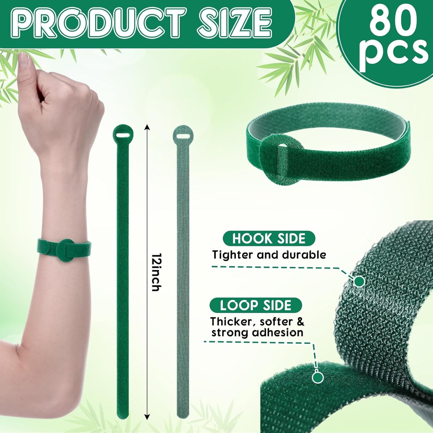 80 Pcs 12 Inch Christmas Garland Ties Green Adjustable Holiday Banister Ties Reusable Fastener Strap Nylon Garden Plant Cable Strap Christmas Tree Wreath Hook Loop Organizer for Home Office