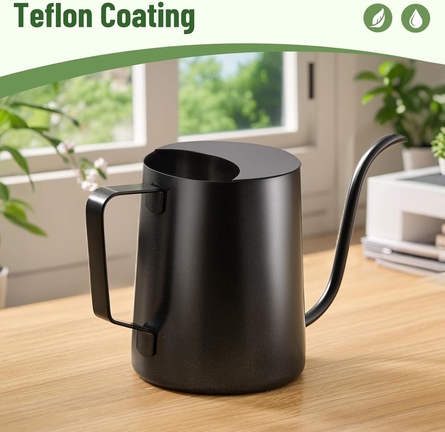20oz/600ml Watering Can Indoor Plants, Stainless Steel Plant Watering Can with Long Spout (Black)