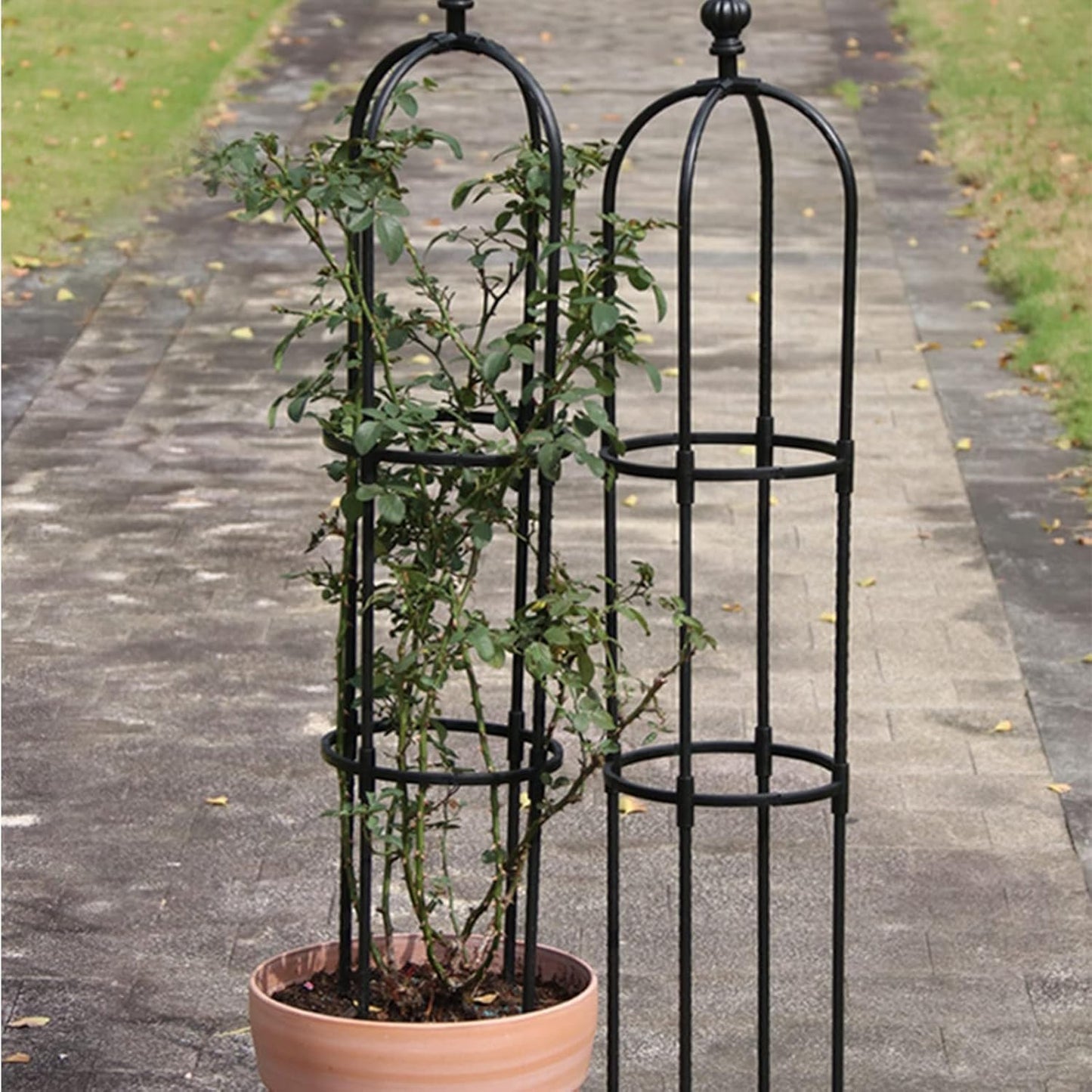 Tower Obelisk Garden Trellis, Metal Obelisk Plant Support Gardening Climbing Frame for Outdoor Indoor Climbing Plants, Black (Black, 0.9m / 2.9ft)