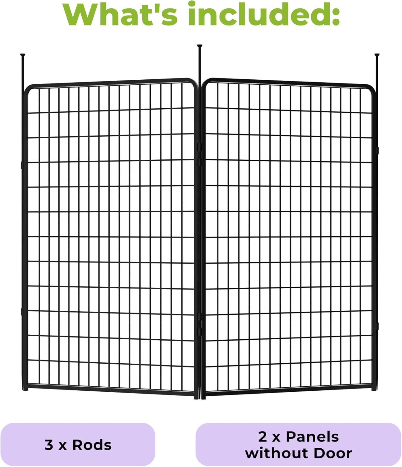 Doorless Garden Fence 50 in(H) x 5.1 ft(L) 2 Panels, Heavy Duty Metal Animal Barrier Fence, No Dig Fence for Dogs, Rabbit Fence for Garden, Black