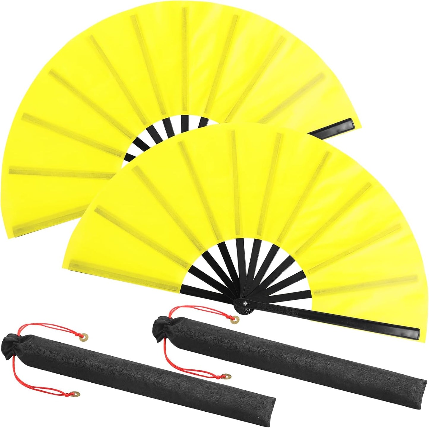 Maitys 2 Packs Large Clap Fans for Line Dancing Large Chinese Folding Hand Fans for Men and Women, Festival, Tai Ji, Kungfu, Martial Art, Gifts (Yellow)