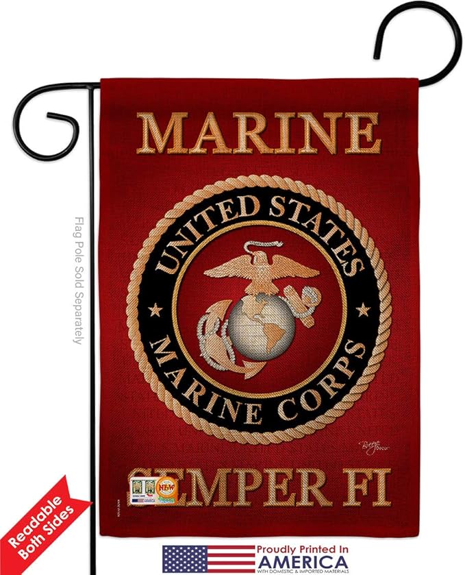 Marine Corps Burlap Garden Flag - Pack Armed Forces USMC Semper Fi United State American Military Veteran Retire Official Support Our Troops - House Banner Small Yard Gift Double-Sided 13 X 18.5