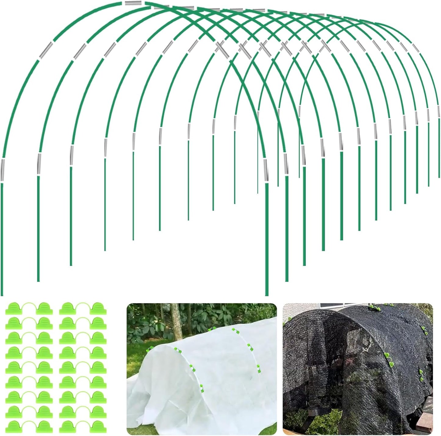 72Pcs Garden Hoops for Raised Beds, 12 Sets of 8Ft Greenhouse Hoops Grow Tunnel, Rust-Free Fiberglass Garden Hoops Frame, DIY Plant Support Garden Stakes for Netting Row Cover Shade Cloth
