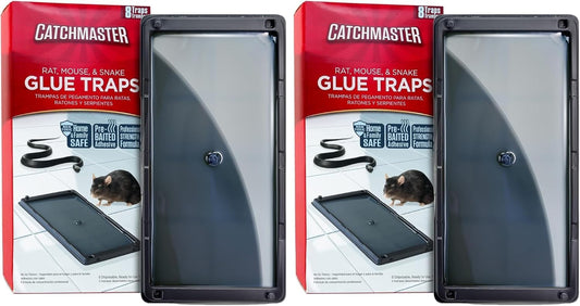 Catchmaster Rat & Mouse Glue Traps 8Pk, Large Bulk Rat Traps Indoor for Home, Pre-Scented Adhesive Plastic Tray for Inside House, Snake, Mice, & Spider Traps, Pet Safe Pest Control (Pack of 2)