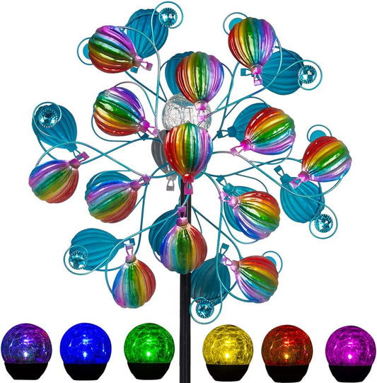 Solar Wind Spinners Outdoor,Hot Air Balloon Wind Spinner with LED Glass Ball,Muti-color Wind Spinners for Yard and Garden,Pinwheels Kinetic Wind Spinner,Wind Sculptures & Spinners for Pathway