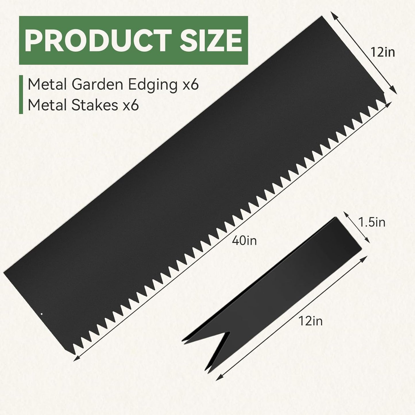 Landscape Edging Kit, 6PCS 40" L x 12.5" H Galvanized Bendable Metal Garden Edging for Lawn Yard, Coated Bendable Metal Strips, No-Dig Hammer-in Edging Border w/Clips（20ft）