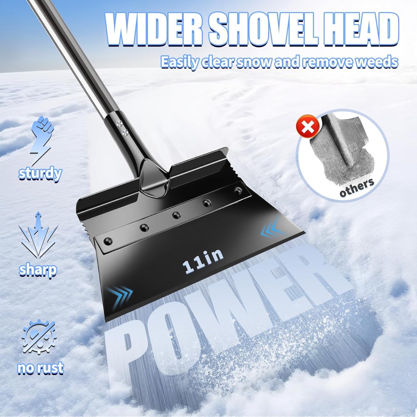 Garden Flat Shovel Weeding Tool 53-inch Multifunctional Cleaning Shovels Heavy Duty Floor Scrapers Long Handle, Weeding Scraper for Road Outdoor Driveway Lawn Edging, Ice Scraper, Snow Shovel Tool