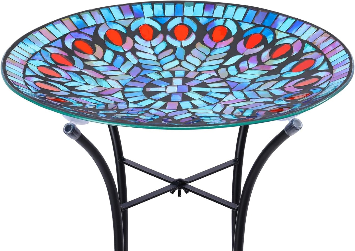 VCUTEKA Mosaic Bird Bath, Glass Birdbath Detachable with Metal Standing for Outdoor Patio Garden Backyard Décor