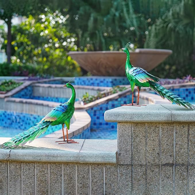 DREAMSOUL Peaock Garden Statues Metal Garden Sculptures & Statues Peacock Statue for Patio Yard Gift