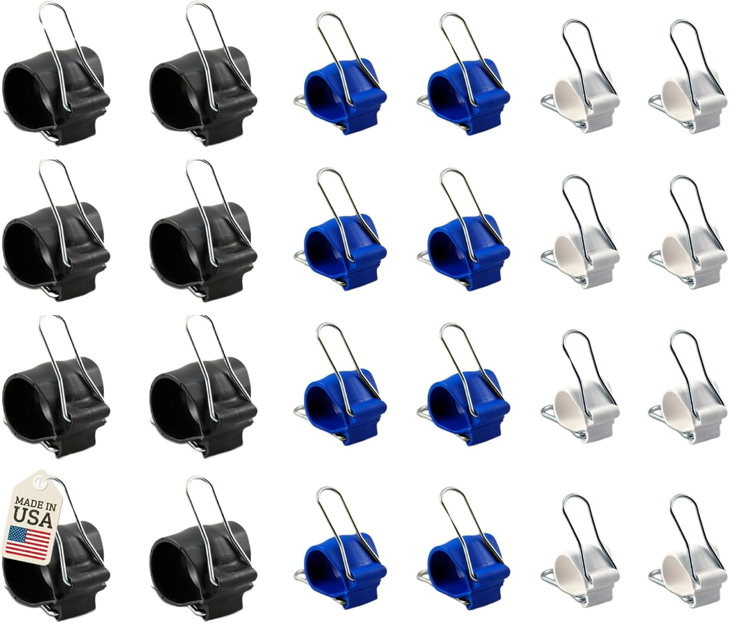 Cable Management Clips: Versatile Reusable Cord Holders for Christmas Lights, Holiday Decor, and Outdoor String Lights - 24 Pack (8 Small White, 8 Medium Blue, 8 Large Black)