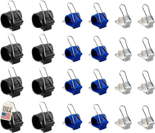Cable Management Clips: Versatile Reusable Cord Holders for Christmas Lights, Holiday Decor, and Outdoor String Lights - 24 Pack (8 Small White, 8 Medium Blue, 8 Large Black)