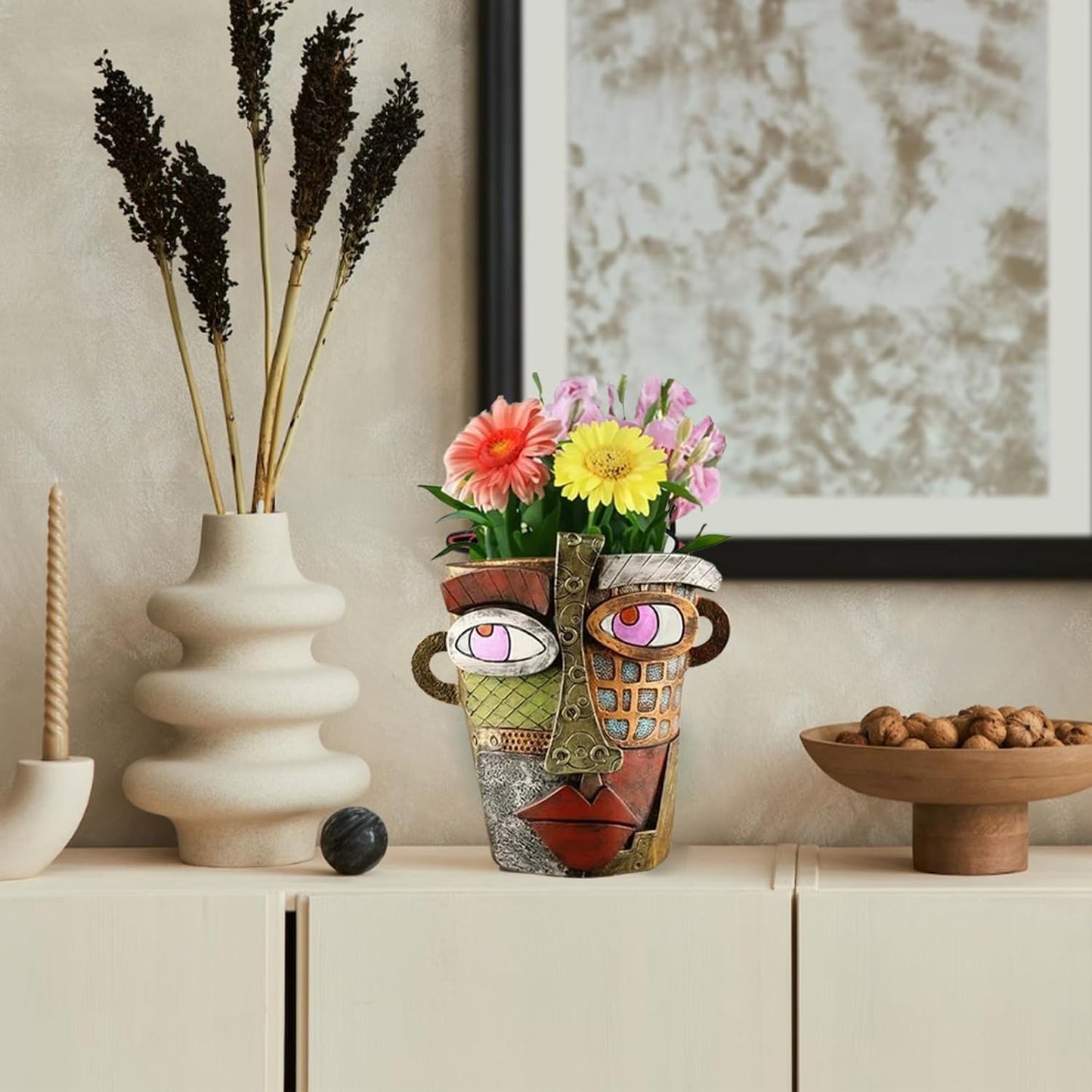 New Picassos Abstract Beauty Face Flower Pot, Colorful Abstract Head Plant Pots, Interesting Decorative Flower Resin Flower Pot, Unique Flower Pots for Home Art Decoration (7.28in-A)