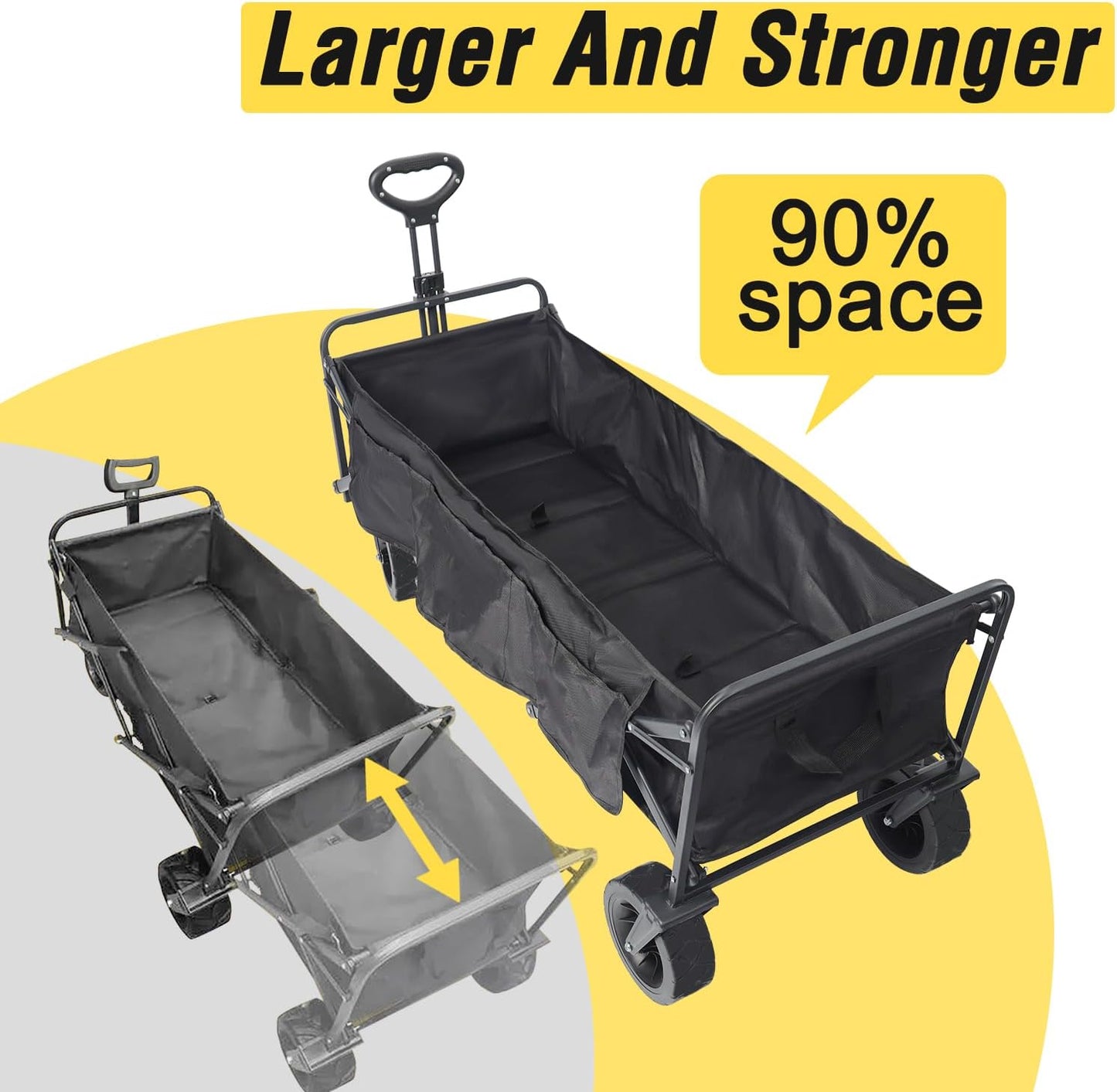 Beach Cart Large Capacity, Heavy Duty Folding Wagon Portable, Collapsible Wagon for Sports, Shopping, Camping Collapsible Foldable cart (Black, 1 Year Warrant)