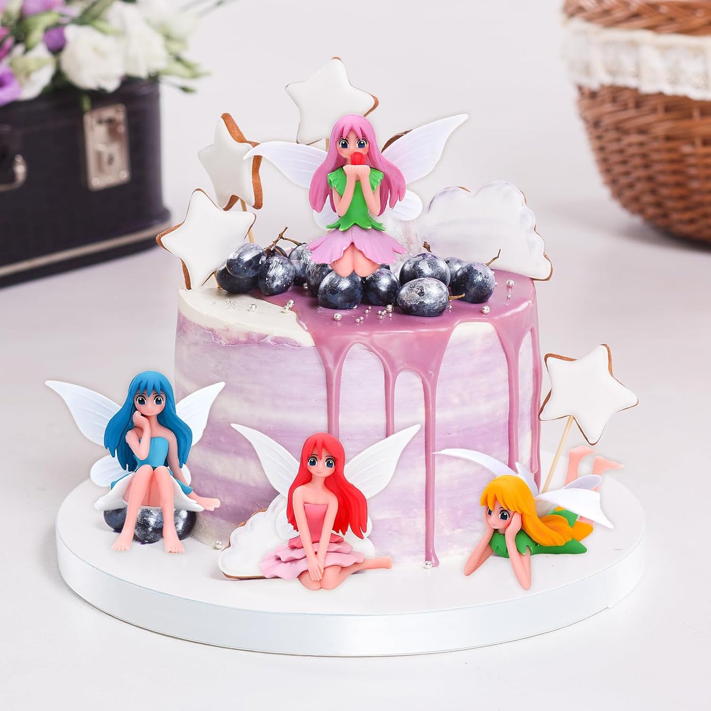 ONEST 6 Pieces Miniature Fairy Garden Accessories Small Fairy Figurines Hand Painted Fairies Figures for Car Decor Garden Flower Pot Birthday Cake Topper