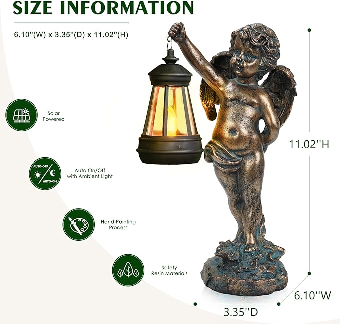 MININOVA Angel Statues Garden with Solar Lantern Outdoor Cherub Decorations Patio Yard Lawn Ornaments Housewarming Gifts for Mom Grandma Women