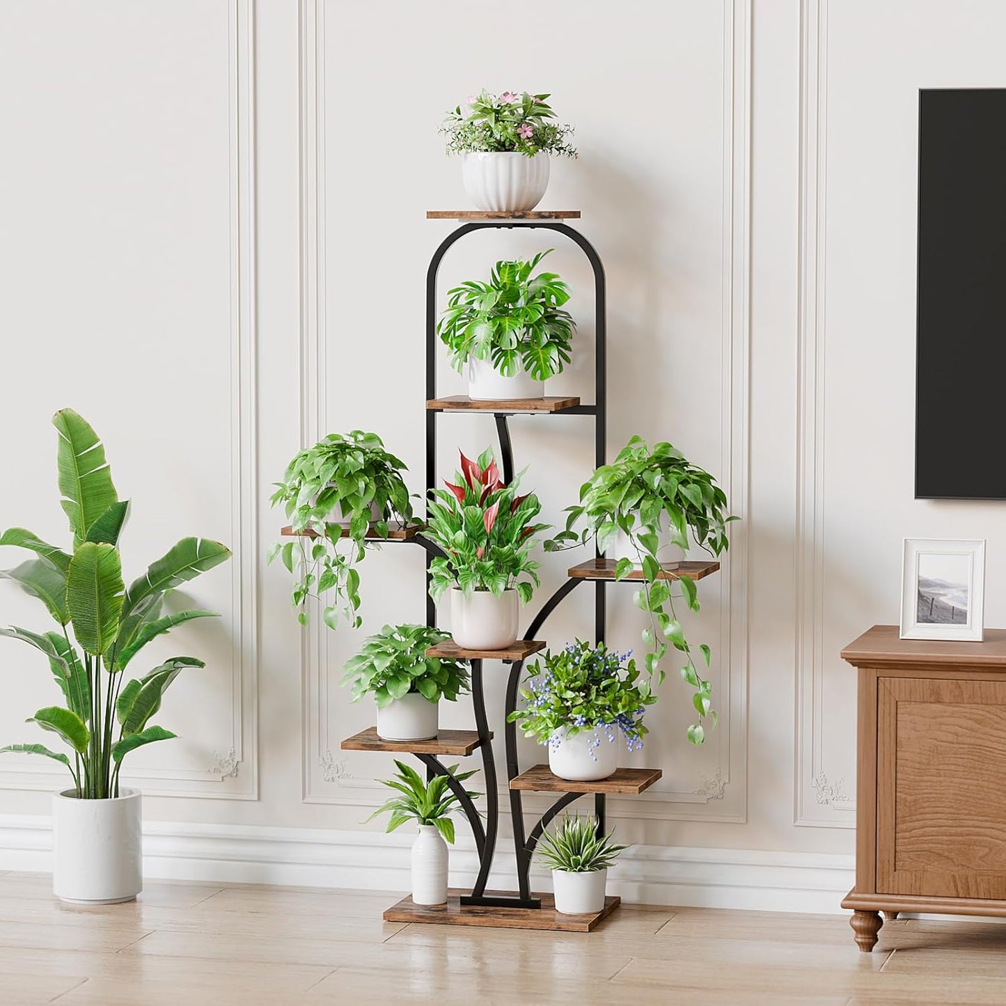 Plant Stand Indoor with Grow Lights, 8 Tiered Indoor Plant Shelf, 51'' Corner Plant Stands for Multiple Plants, Tree-Shaped Arch Plant Holder Rack, Flower Stands for Patio Living Room Home Decor