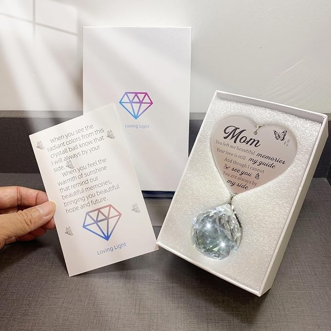 Memorial Gifts for Loss of Mom, Sympathy Gifts for Loss of Mom, Mom in Heaven Memorial Crystal Suncatcher for Window Home Decor (Mom)