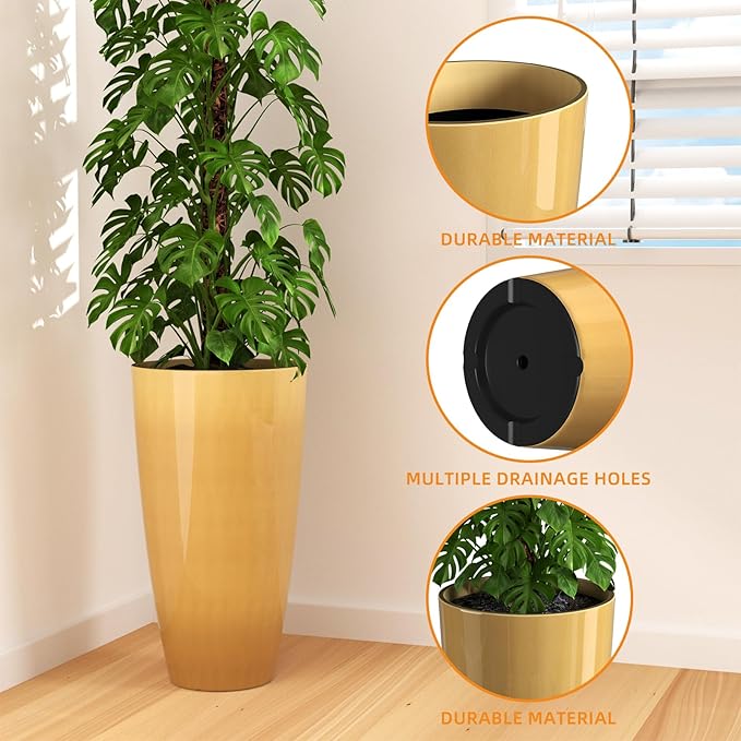 QCQHDU 21 inch Tall Planters for Indoor & Outdoor Plants, 2 Pack Sturdy Plant-Flower-Tree Pots for Front Porch Patio Deck Living Room Decor