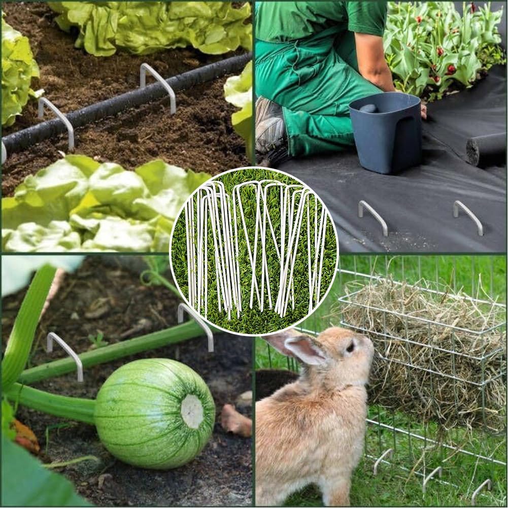 Petgrow 6 Inch Garden Stakes Galvanized Landscape Staples,U-Type Turf Staples for Artificial Grass, Rust Proof Sod Pins Stakes for Securing Fences Weed Barrier,Outdoor Wires Cords Tents Tarps,100