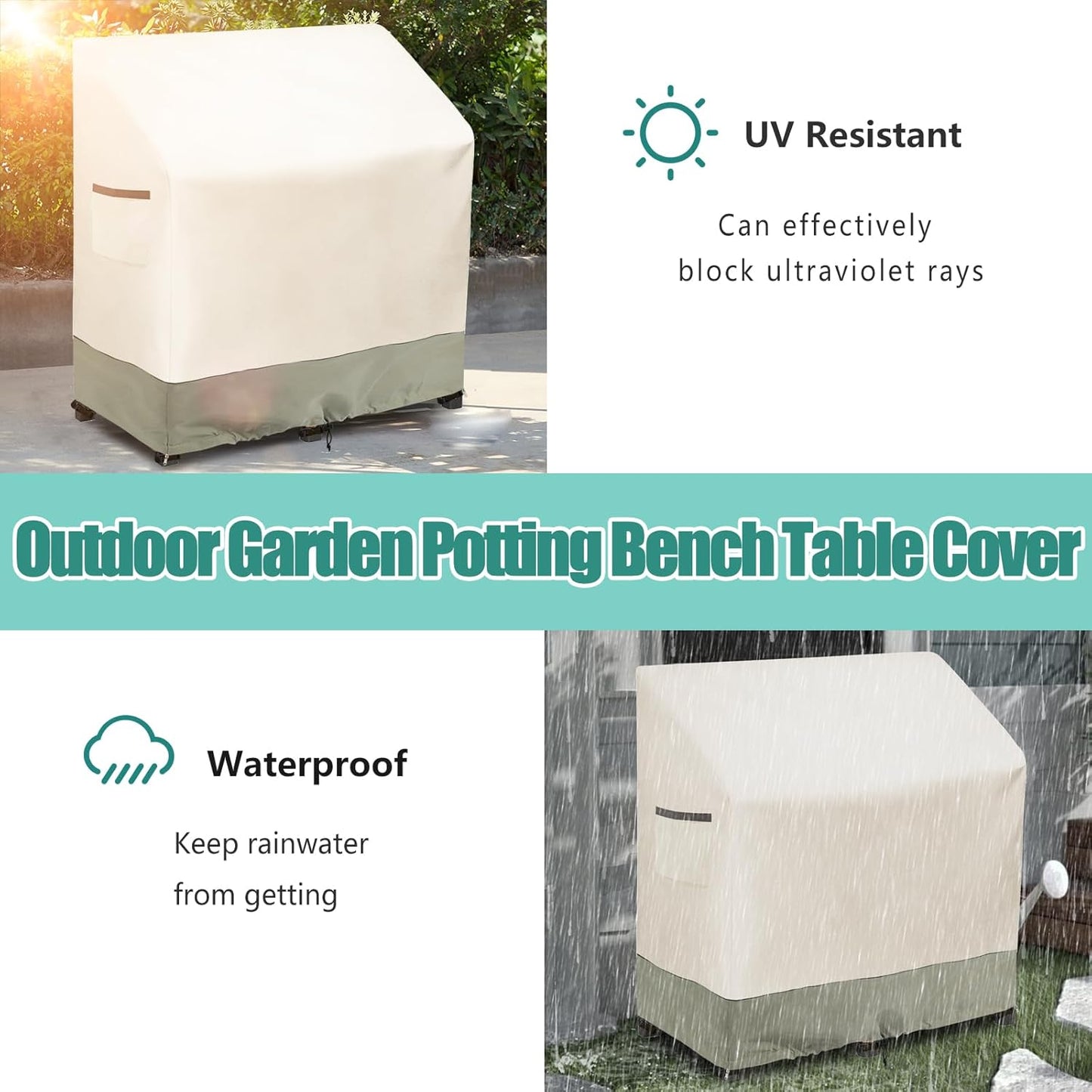 Outdoor Garden Potting Bench Table Cover with Split Zipper,Heavy 600D Duty Waterproof Anti-UV All Weather Protection,47" x 20" x 47" -Beige