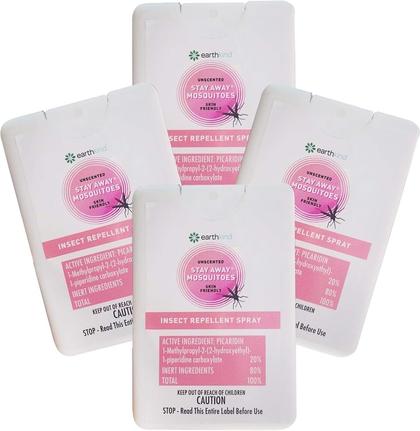 EarthKind Stay Away Mosquitoes Insect Repellent - Plant-Based, Unscented Mosquito Body Spray with Picaridin - Up to 14-Hour Protection - Safe for Children When Used As Directed - Travel Size (4-Pack)