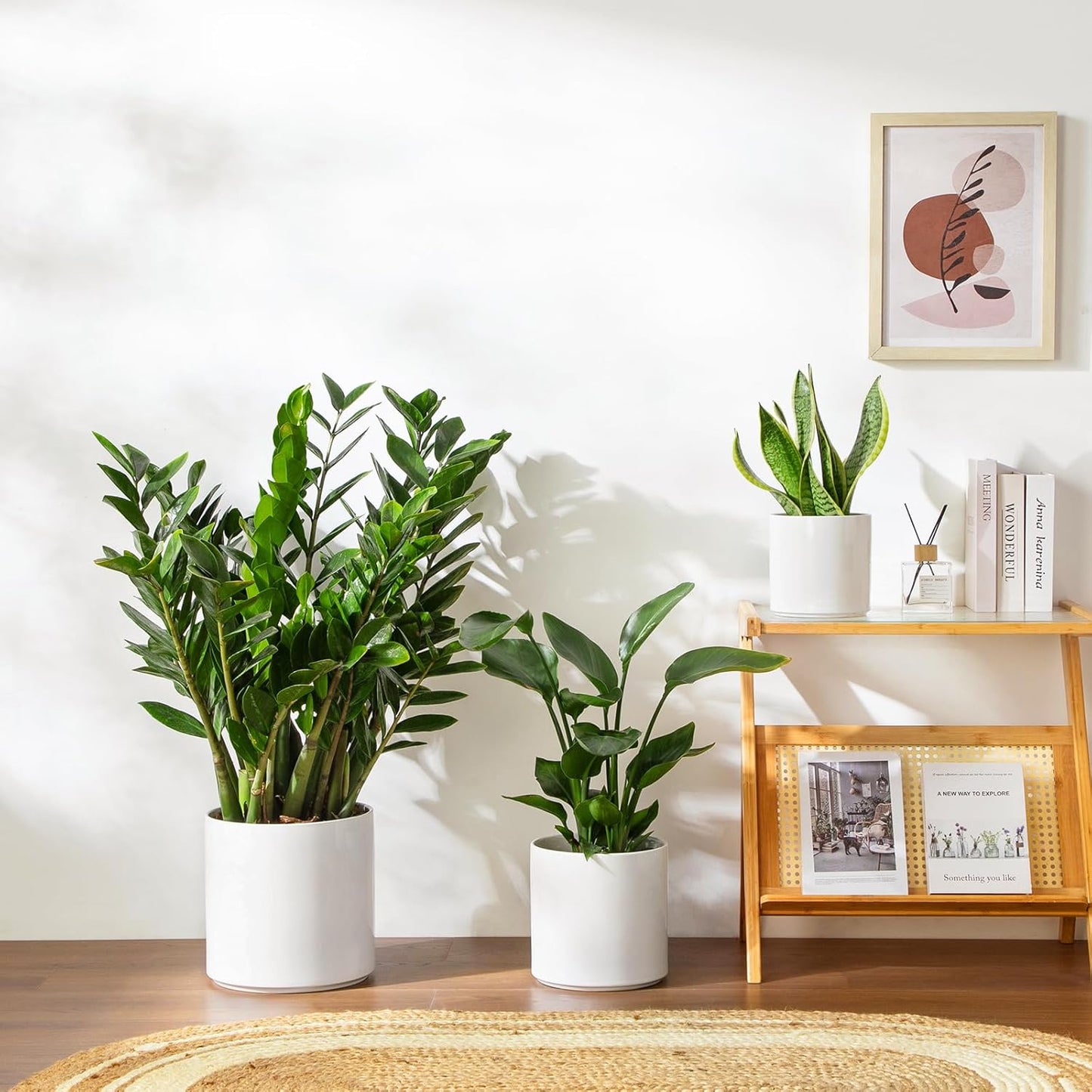 vancasso 6"+8"+10" Ceramic Pot for Plants, Large Outdoor Indoor Planter Pots with Drainage Holes, Set of 3, White