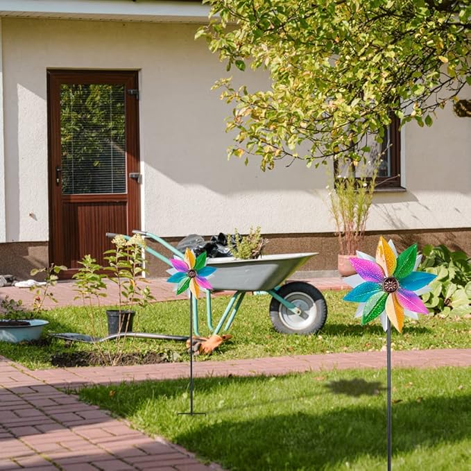 DREAMYSOUL Wind Spinners for Yard and Garden, 37" Wind Spinner Metal Colorful Kinetic Sculpture Spinners for Outdoor Patio Yard Lawn Garden Decorations (Double Blade)