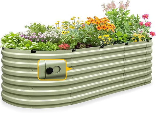 KING BIRD Raised Garden Bed Kit 2025 Upgraded Quick-Setup Galvanized Planter Garden Box Outdoor for Gardening, Vegetables, Flowers, 94x36x23 in, Olive Green