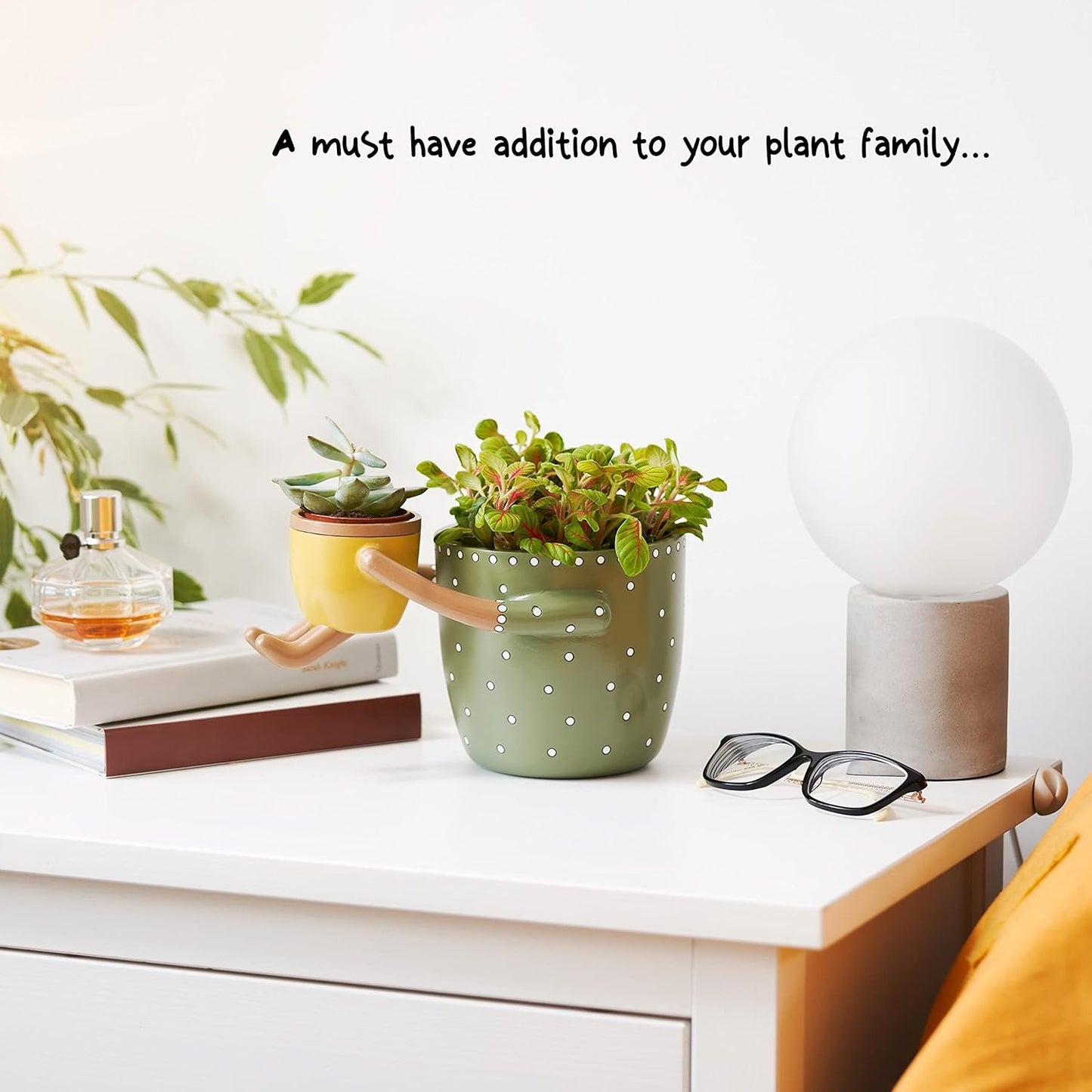 VIRTUNE Adorable Plant Pots. 5" Flower Pot & 2" Small Succulent Pot with Drainage. Small Plant Pots, Cute Pots for Plants, Succulent Planter (Green)