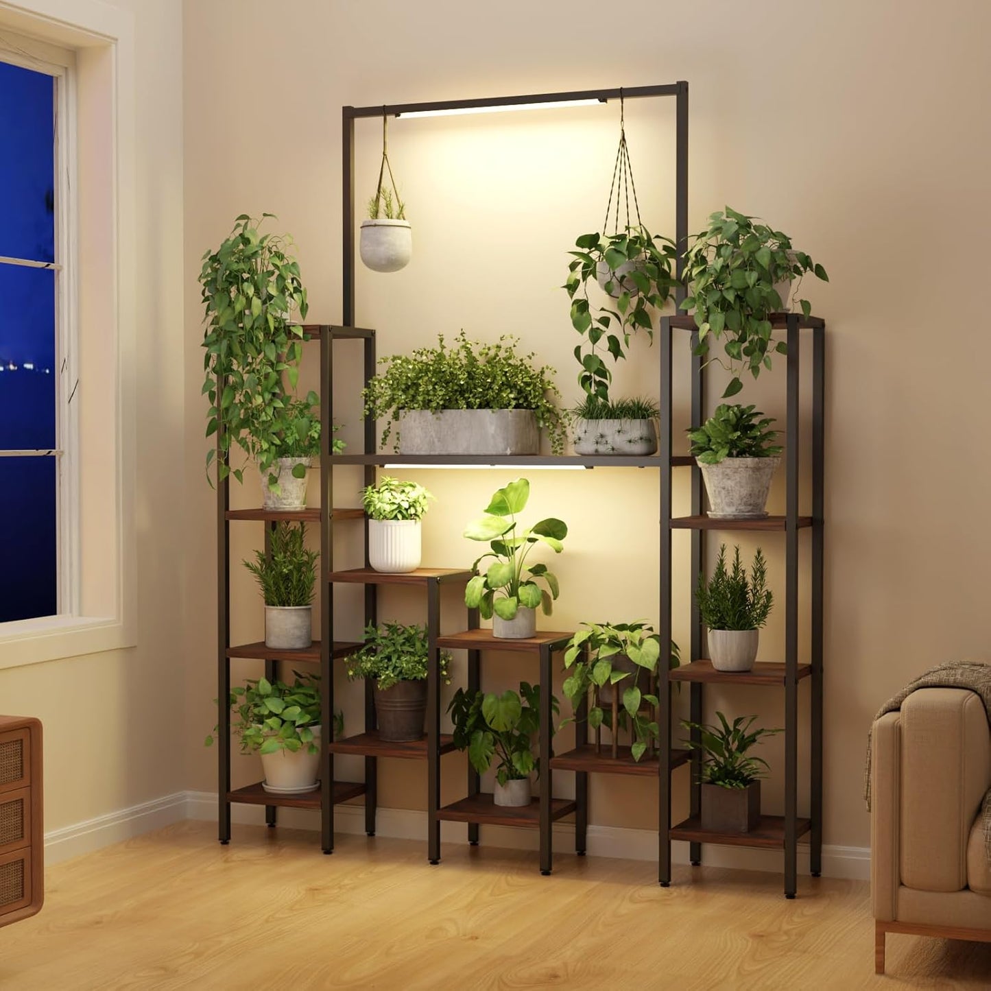 Plant Stand Indoor with Grow Light-14 Tiered Metal Plant Stand, 61.5" Tall Metal Plant Shelf for Multiple Plants, Large Plant Rack with Grow Lights, Sturdy Corner Flower Holder for Living Room Decor