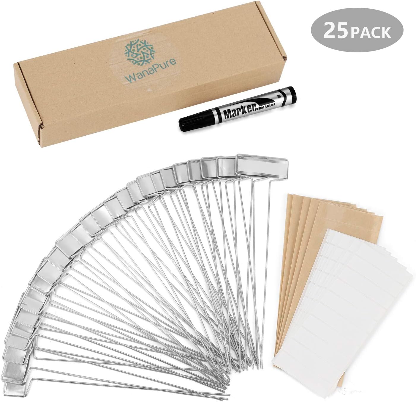 25PCS Zinc Metal Plant Tags Plant Labels with 50Pcs Labels, Rainproof PET Film & Permanent Pen, 10" Weatherproof Banner Garden Markers, Marking Protection Seedling Signs Nursery Tags