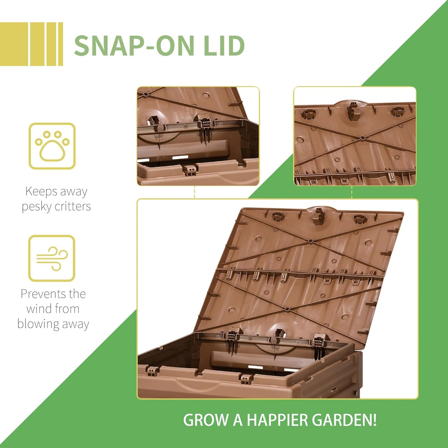 Compost Bin Outdoor 120 Gallon (450L) Garden Composter, BPA Free, with 80 Vents and 2 Sliding Doors, Lightweight Outdoor Compost Box for Garden, Kitchen, and Yard Waste, Brown