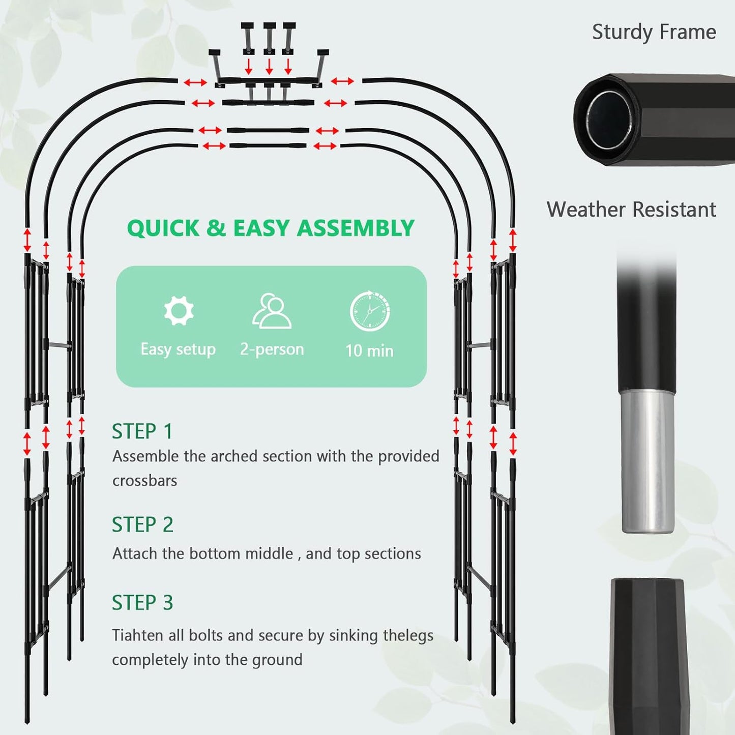 DoCred Large Tall Garden Arch Trellis for Climbing Plants Outdoor, 87in Tall Metal Garden Arbor Wedding Arches for Lawn, Party, Backyard Decoration