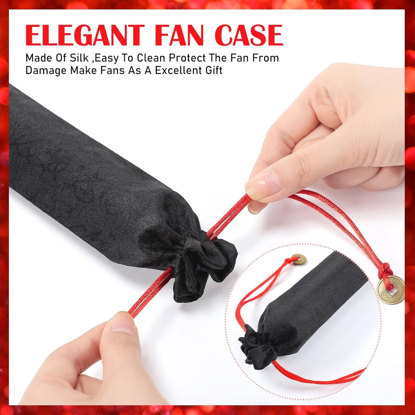 Maitys 2 Packs Large Clap Fans for Line Dancing Large Chinese Folding Hand Fans for Men and Women, Festival, Tai Ji, Kungfu, Martial Art, Gifts (Black and Red)