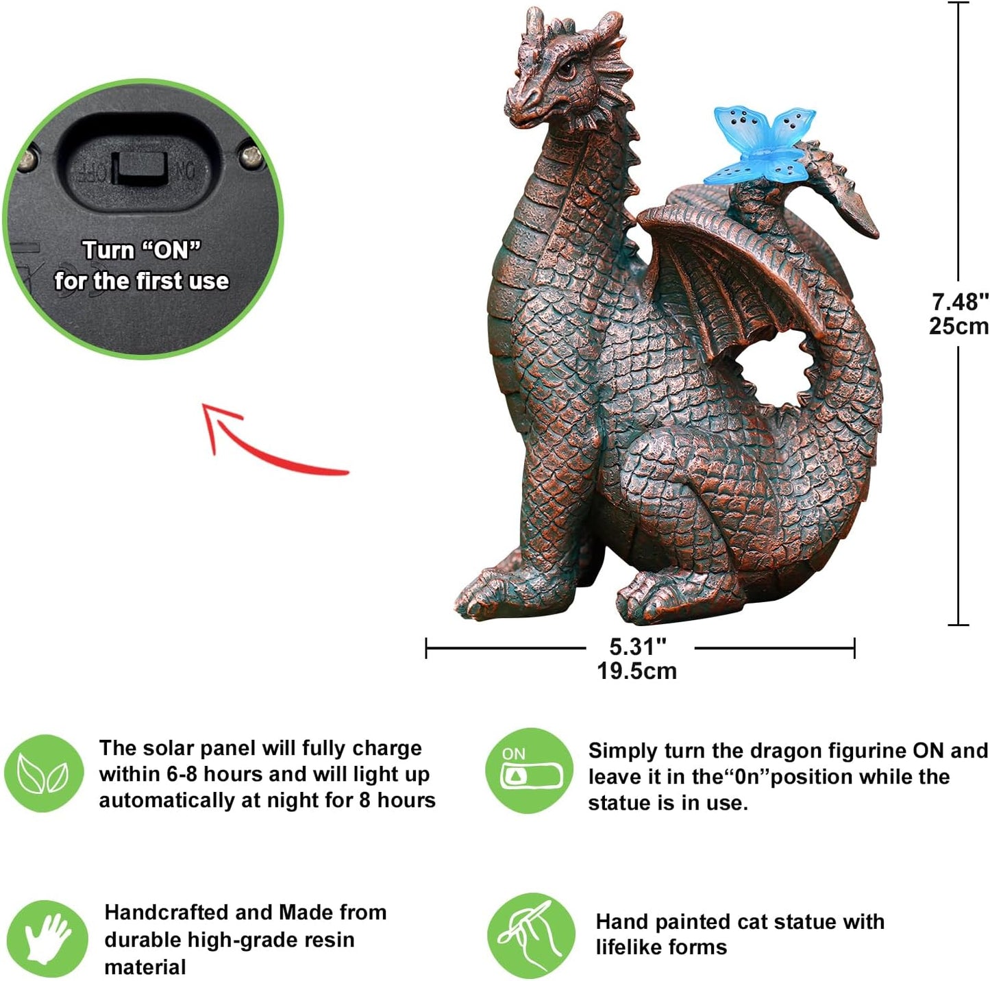 Nacome Dragon Outdoor Statues for Garden: Outside Decor with Butterfly Clearance for Yard Art Lawn Ornaments Porch Patio Balcony Home House - Birthday Gifts for Grandma Mom Women