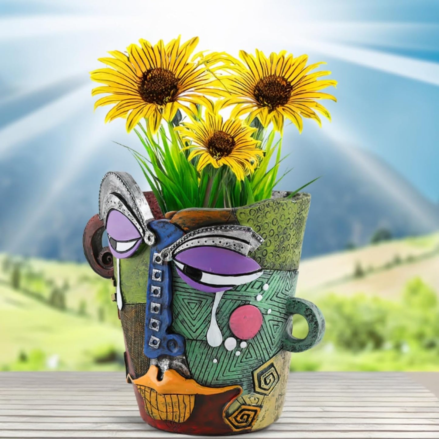 New Picassos Abstract Beauty Face Flower Pot, Colorful Abstract Head Plant Pots, Interesting Decorative Flower Resin Flower Pot, Unique Flower Pots for Home Art Decoration (multicolor-A03)