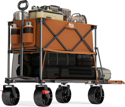 TIMBER RIDGE 400L Large Capacity Folding Double Decker Wagon with Brakes, 54" Extra Long Extender Wagon Cart, 660lbs Heavy Duty Collapsible Cart, All-Terrain Big Wheels for Camping, Sports, Shopping