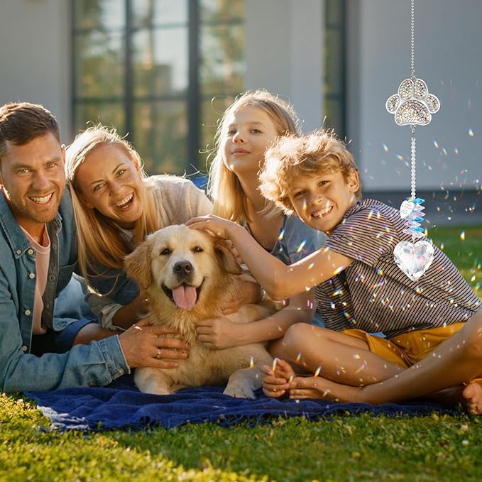 Pet Memorial Sun Catcher,Dog Passing Away Gifts,Pet Loss Sympathy Gift,Rainbow Bridge Paw Crystal Suncatcher,Thoughtful Cats and Dogs Remembrance,Bereavement Gifts