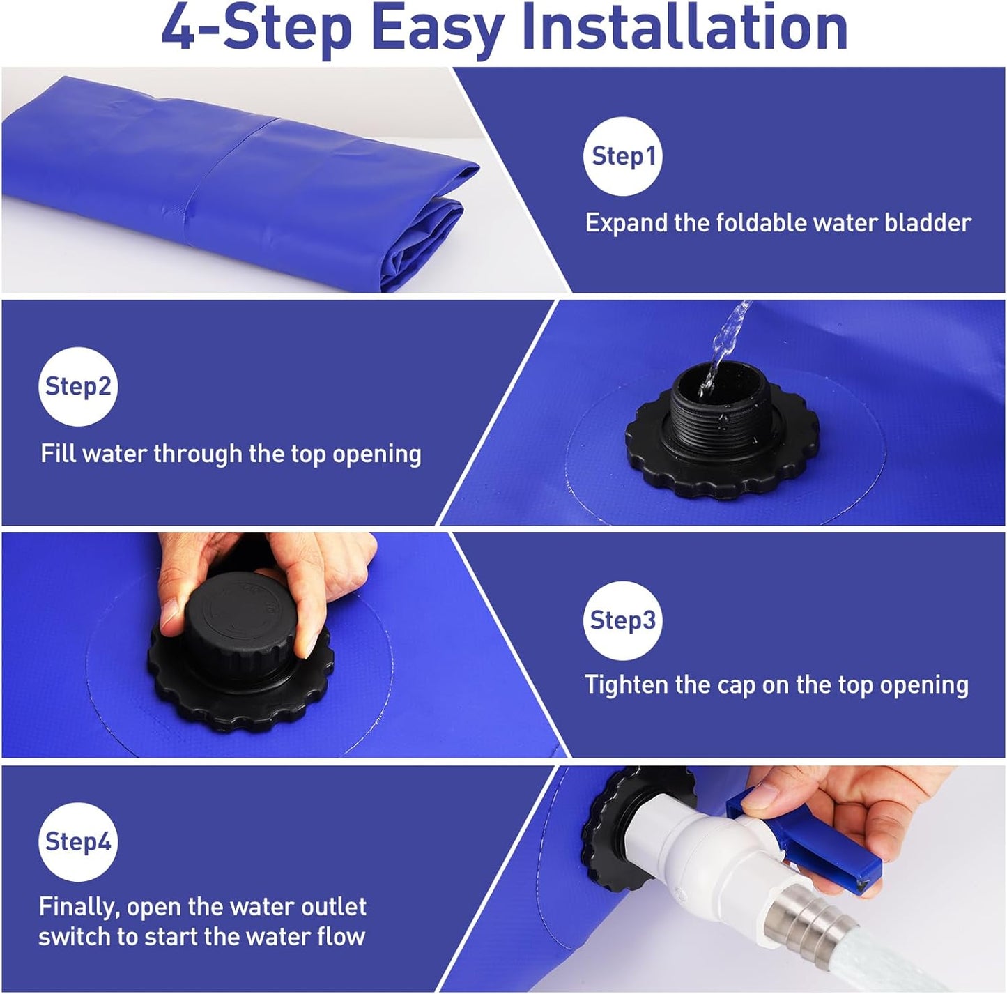 350L/92gal Foldable Water Bladder Storage Container - Large Capacity Soft Water Bag for Drought Resistance, Fire Prevention, and Emergency Water