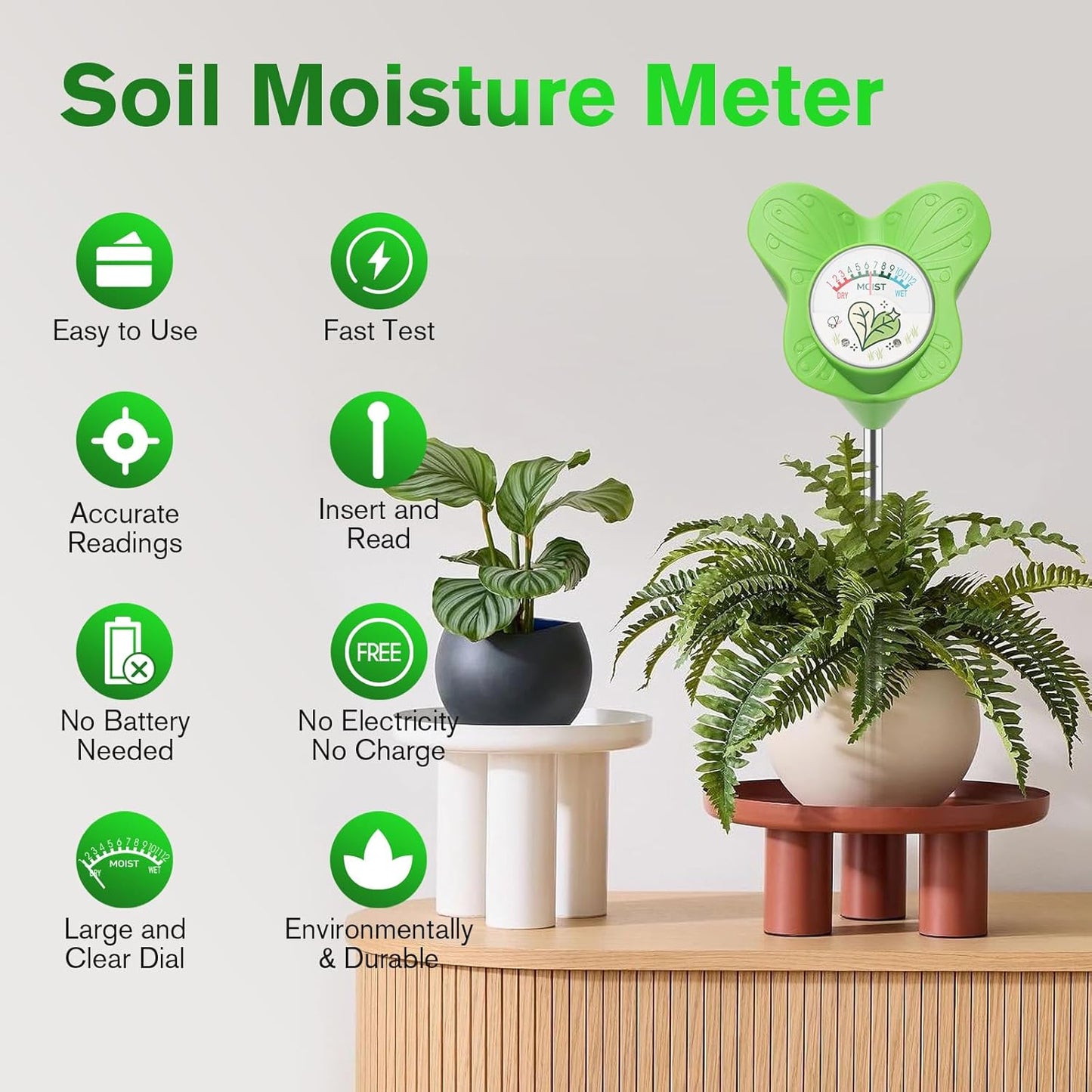 UNIWA Soil Moisture Meter, Plant Water Meter for House Plants and Indoor Potted Plants, Soil Moisture Monitor for Garden, Farm, and Lawn Plant Care,No Battery Needed