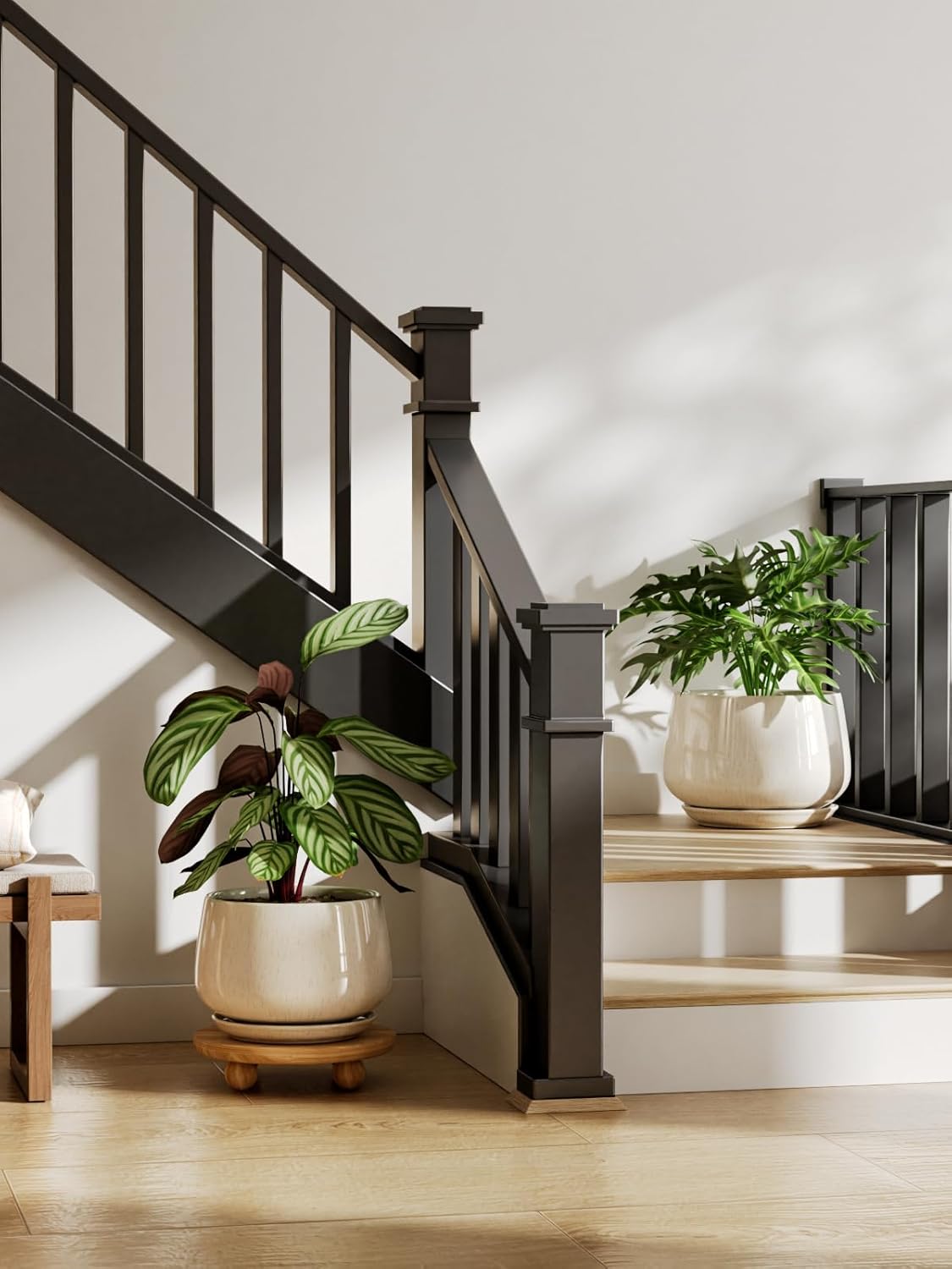 LE TAUCI Ceramic Planter, 10 Inch Plant Pot with Drainage Hole & Saucer – Durable Indoor Planter for Modern Home Decor, Reactive Glaze Beige